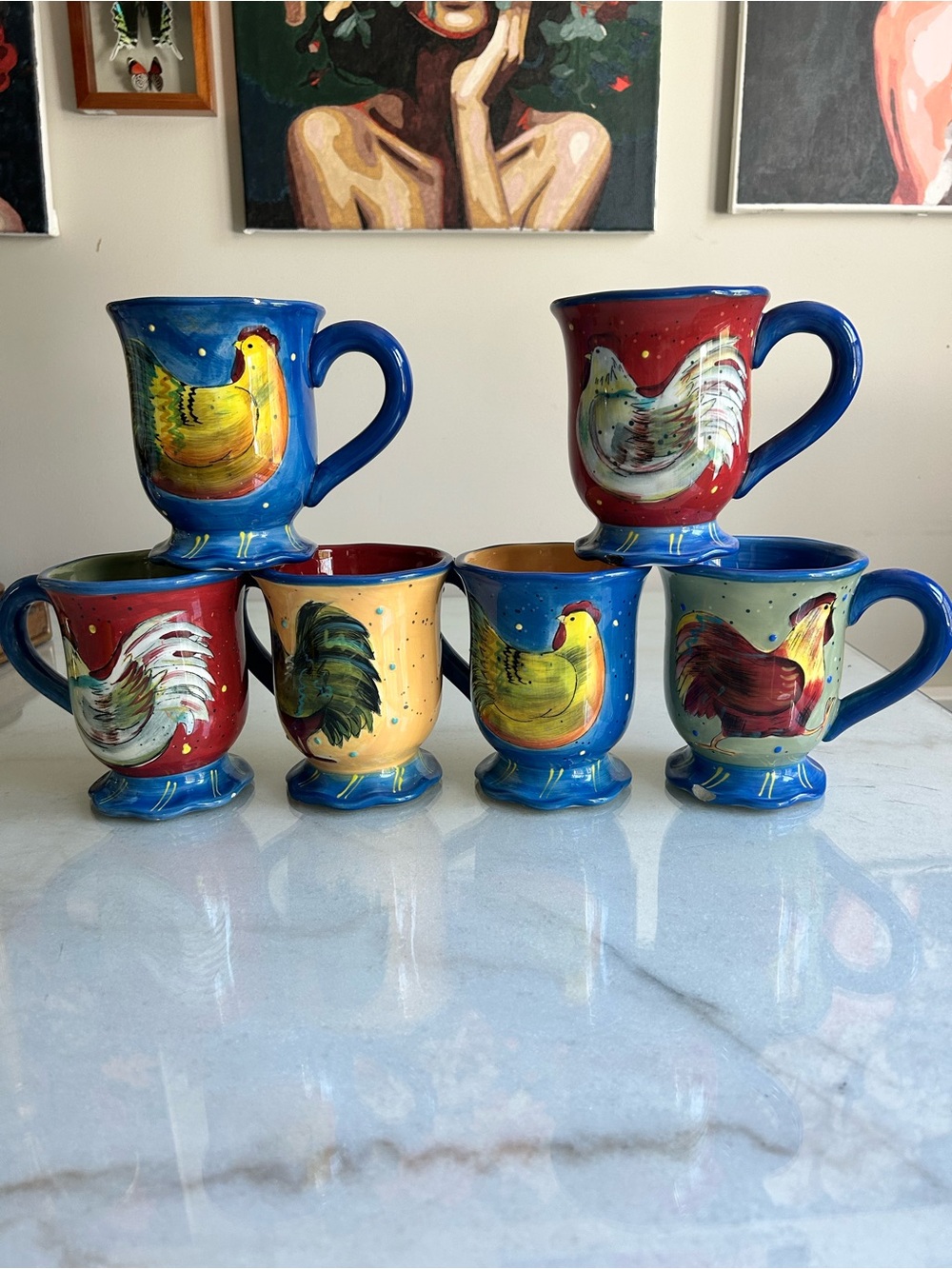Susan Winget Rooster Mug Set of 6 Farmhouse Country Coffee Cups